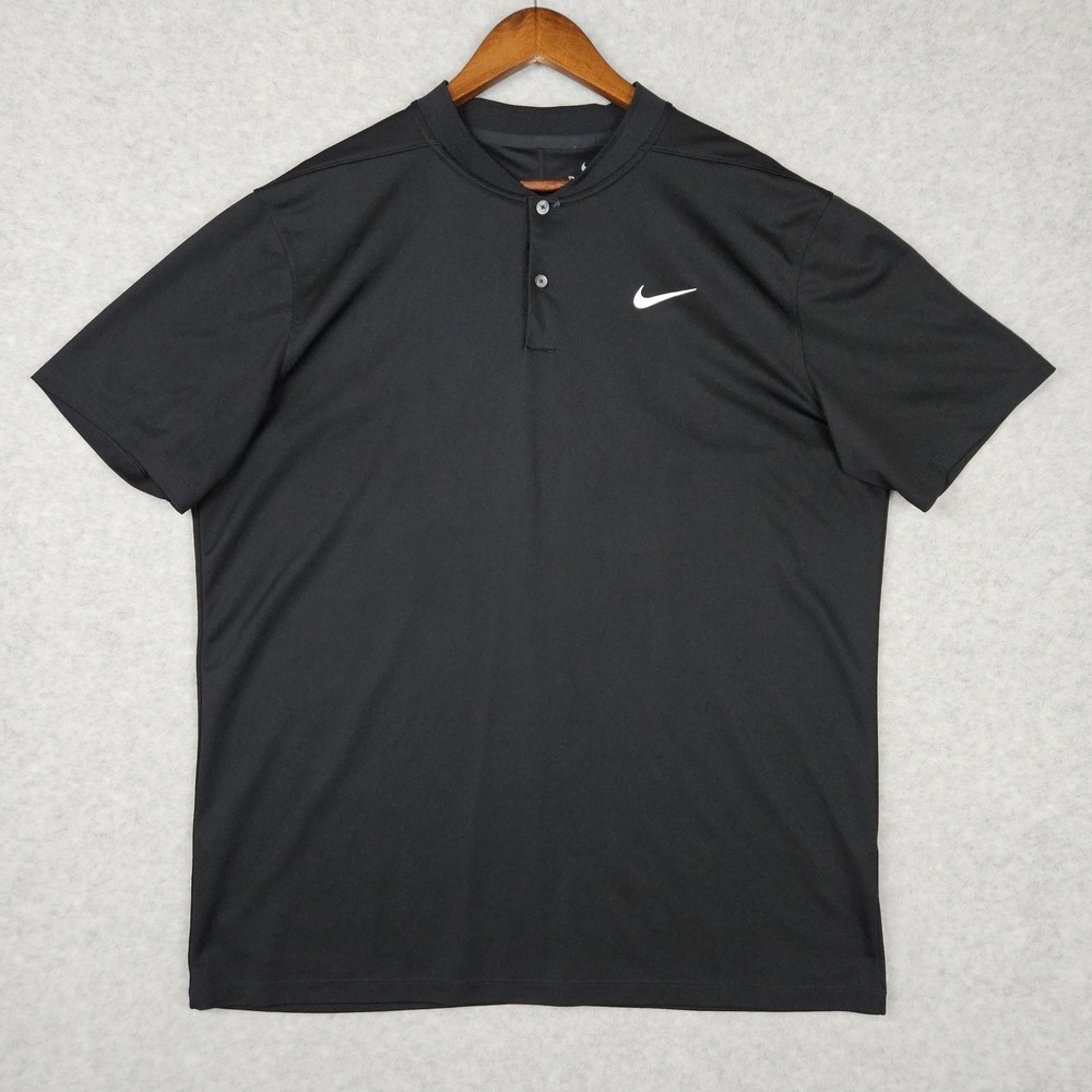 Nike (Men's Large) Black Momentum Dri-Fit Henley Blade Collar Golf Polo Shirt